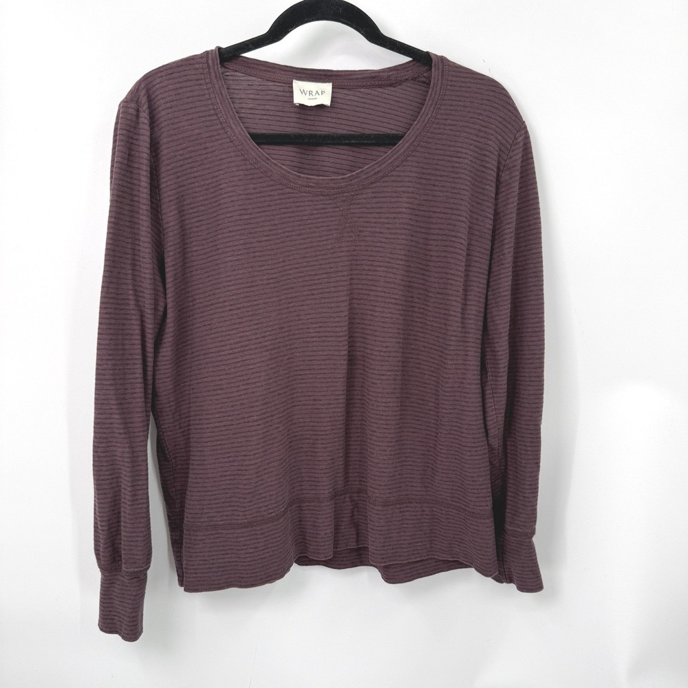 Wrap London Long Sleeve Top Women 10 Striped Hemp Cotton Minimalist Boho Granola